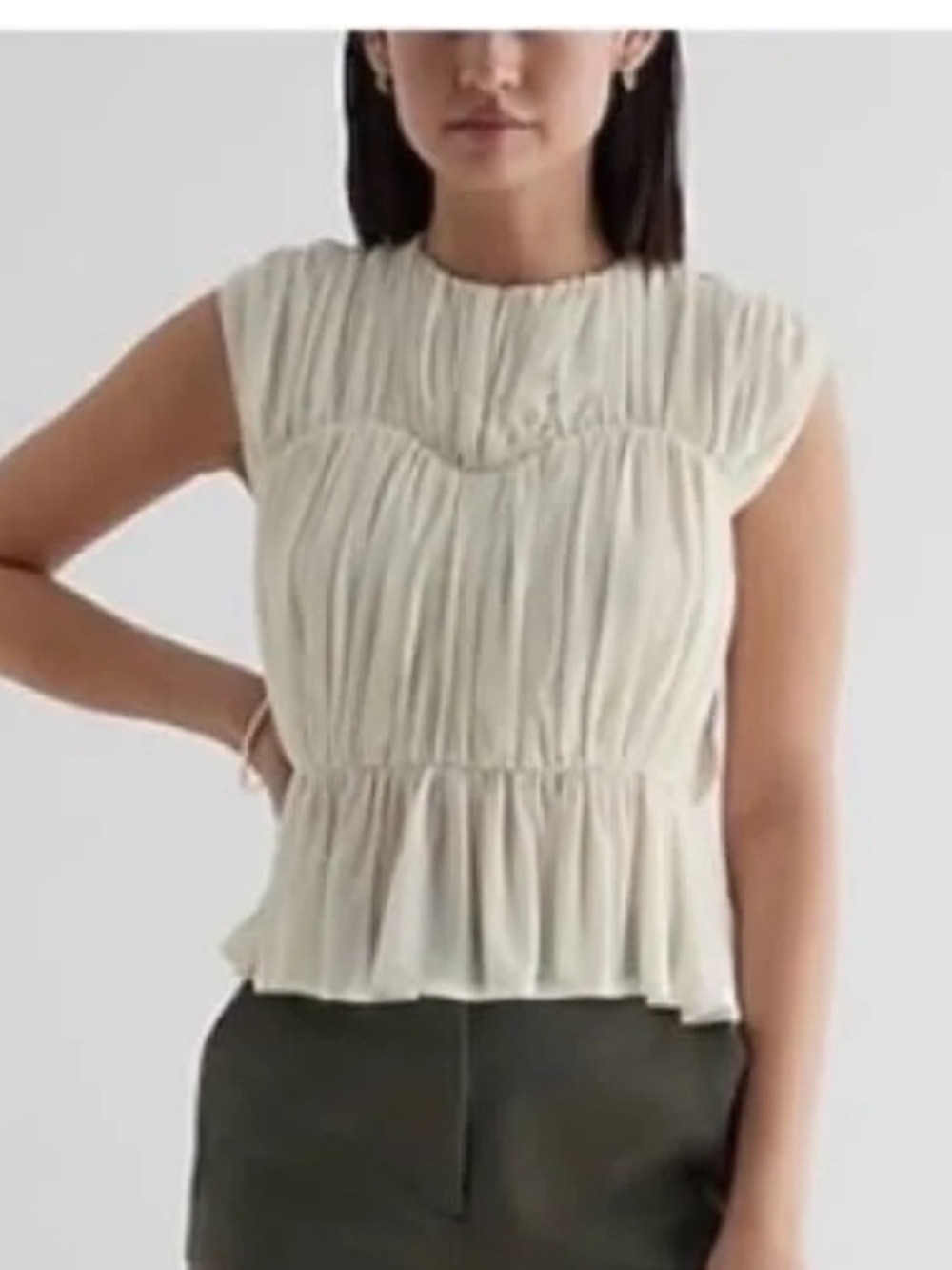 Express Women’s Foil Crew Neck Ruched Peplum top